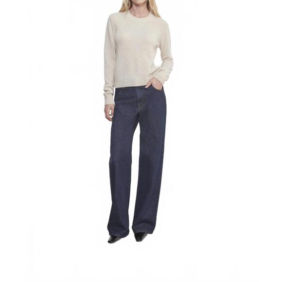 NEW ENZA COSTA cashmere easy long sleeve crew top in alabaster